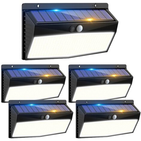 Lot de 5 lampes solaires d'extérieur avec détecteur de mouvement, 368 spots LED avec détecteur de mouvement, 3 modes, étanches IP65, lumière blanche.
