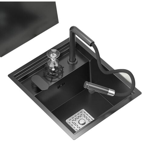 Évier en acier inoxydable avec système de rinçage — Poste de lavage et de préparation avec robinet douchette extractible Idéal pour camping-cars, cafés et bars à boissons (45x38 cm) (1/5)
