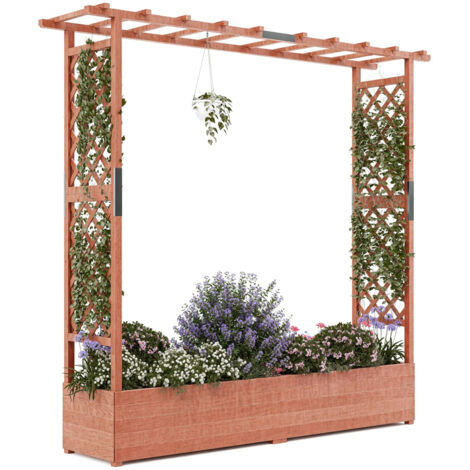 Jardinière autoportante pour plantes grimpantes, vignes et fleurs, jardinière surélevée en bois avec treillis/trous de drainage, 196 x 44 x 182 cm (1/5)