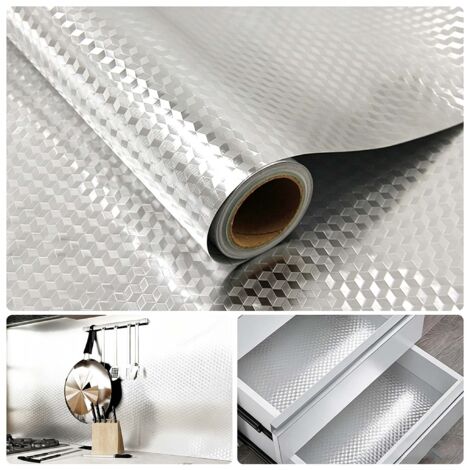 Papier adhésif cuisine aluminium 40x2m crédence autocollante étanche anti-graisse résistant chaleur protection mur plan de travail facile à nettoyer