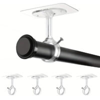 Lot de 4 supports adhésifs sans perçage – pour tringle à rideau plafond ou mural, support jusqu'à 13 kg, fixation simple pour cuisine, salle de bain, salon
