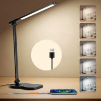 Lampe de bureau LED avec 5 couleurs et 10 niveaux de luminosité, minuterie, lampe de table LED à commande tactile pour étudier, noir
