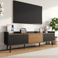 Armoire pour téléviseur, meuble de rangement pour téléviseur, étagère pour téléviseur… Un design compact. Couleur noire avec finition en bois naturel. Hauteur : 49,5 cm / Longueur : 160 cm / Largeur :