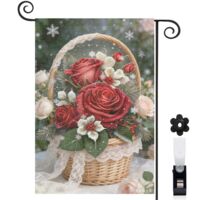 Bannière de cour fleurs de Noël et roses rouges 30 x 45 cm décoration extérieure et intérieure