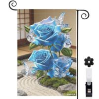 Drapeau vertical roses bleues et papillons bleus pour l'été 30 x 45 cm décoration saisonnière extérieure