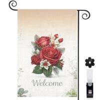 Drapeau de jardin roses rouges et baies rouges 30 x 45 cm décoration extérieure et cour