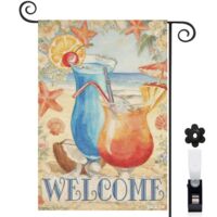 Drapeau vertical de jardin motifs de boissons et de plage 30 x 45 cm décoration saisonnière