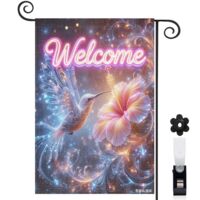 Drapeau vertical Welcome oiseau lumineux 30 x 45 cm décoration cour et balcon