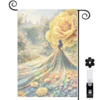 Drapeau de jardin fleur jaune et champignons lumineux 30 x 45 cm décoration maison de campagne