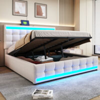 Lit double 180×200 : lit avec compartimentage hydraulique pour les enfants. Il est équipé de LED qui permettent une variation de couleur. Structure en lin beige. Lit individuel.