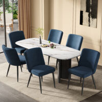 6 chaises de salle à manger. Confortables et respirantes, idéales pour les salles à manger, les salons, les cafés, etc. Style moderne. Matériau en velours, couleur bleu foncé.