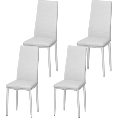 STANEW Set di 4 sedie da pranzo, sedie da pranzo, sedie da pranzo moderne, seduta imbottita spessa, set di sedie da cucina, gambe in acciaio, sedie da cucina in ecopelle, Bianco