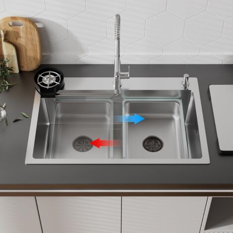 STANEW lavandino cucina 1 Vasca con Dispenser Sapone, sifone e Set di Drenaggio con Glass Rinser, Lavabo Cucina con Lavello Mobile e Tagliere(70 x 45 x 22 cm)