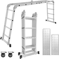 STANEW Scala Multiuso in Alluminio 4,7 M, Scala Articolata Pieghevole Multifunzione Alluminio 4 x 4 Gradini con Piattaforma, 2 Ponteggi, Argento