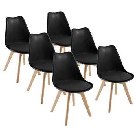 Sillas de comedor escandinavas, sillas de oficina retro, negras, juego de 6