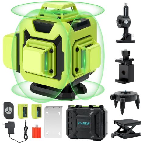4 niveles láser de 360°, 2 baterías de 2400 mAh, 4D de 16 hilos.
