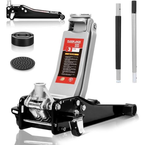 Gato Hidraulico para Coche 3t con Altura de Elevación 75-500 mm，Ruedas 360° ,Caballetes para Coches,Garaje y Taller de Coches（Negro)