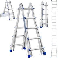 Escalera Telescópica de Aluminio 5,1 m, Escalera Articulada 3 en 1 Plegable Telescópica Multifunción Aluminio 5 x 5 peldaños