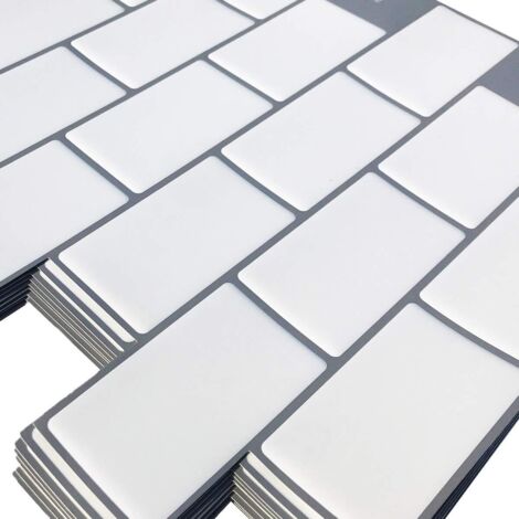 Memkey – Carrelage autocollant métro blanc 10 pièces – Crédence adhésive cuisine et salle de bains – Papier vinyle 3D brique 30.5x30.5cm (1/5)