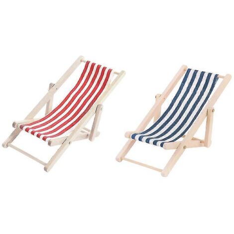 HEMOTON - Set De Plage Miniature : 2 Chaises Longues, 1 Bureau, 2 Tasses - Décoration De Maison De Poupée En Bois Et Tissu