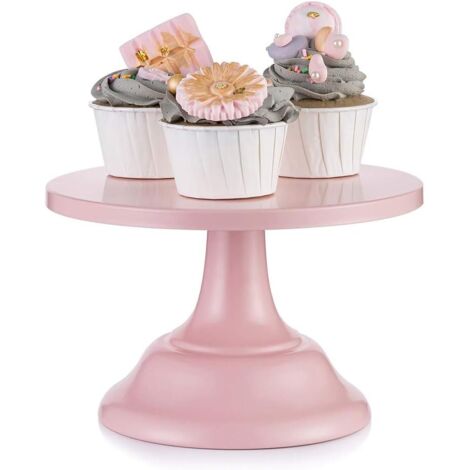 Plat à gâteau rose, présentoir à gâteau rond de 22 cm, idéal pour les desserts de mariage, les goûters, Noël. (1/5)