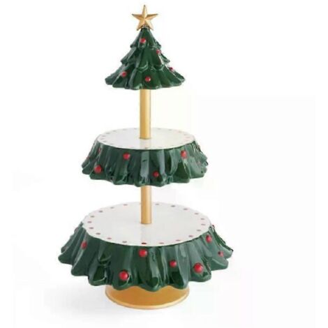Présentoir à gâteaux de Noël à 2 étages en résine, plateau décoratif pour table, porte-collations, plateau à desserts, plateau supérieur avec ornement en résine représentant le Père Noël (1/5)