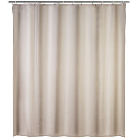 Wenko – Rideau de douche beige 180x200 cm – Polyester antibactérien et hydrofuge – Effet anti-moisissure – 12 anneaux inclus