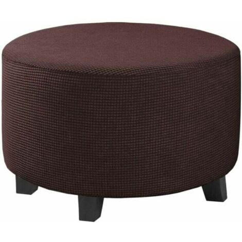 Housse Ottomane Rond Housses de Pouf Extensible Jacquard, Housse de Repose-Pieds Protecteur de Meubles Housse de Tabouret avec Fond élastique Antidérapante, SMALL