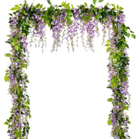Guirlande de fleurs artificielles de glycine, 5 pièces au total 33 pieds fausse fleur de soie de vigne de glycine suspendue pour la maison jardin fête arc de mariage décor floral (violet clair-5 pièce