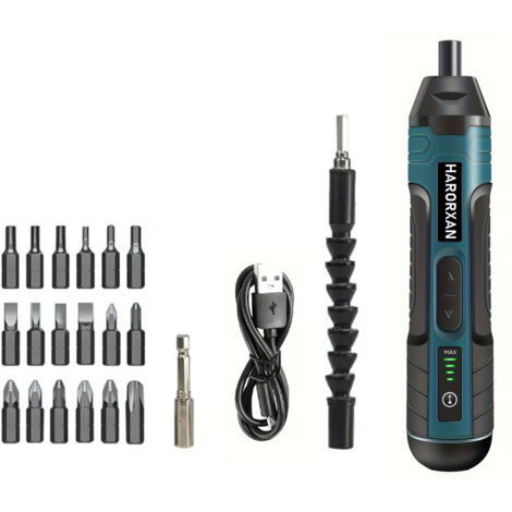 Tournevis électrique sans fil 21 en 1, tournevis rechargeable 3,6 V, tournevis sans fil à couple maximal de 5 N.m, couple à 4 vitesses, lumière LED, idéal pour une utilisation quotidienne et industrie (1/5)