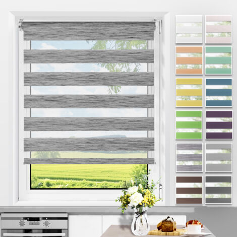 Allesin Store Enrouleur Jour Nuit sans Perçage, Facile à Installer avec Clips pour Fenêtre ou Porte, Largeur du Tissu 75cm, 75l x 130L cm, Lin Gris