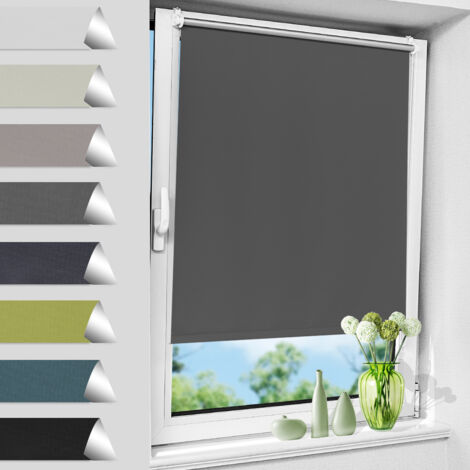 Allesin Store Enrouleur Occultant Thermique sans Perçage, Rideau Opaque Isolant, Montage Simple pour Fenêtre ou Porte, Largeur du Tissu 105 cm, 105l x 150L cm, Gris Foncé