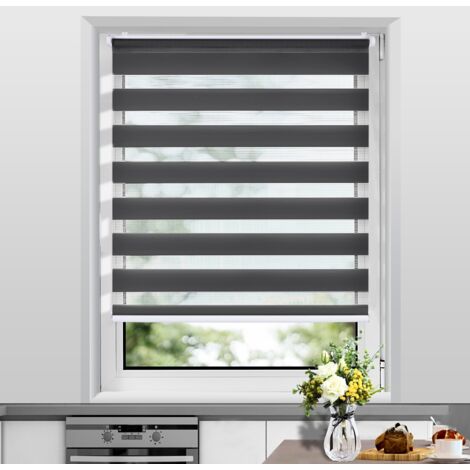 Allesin Store Enrouleur Jour Nuit sans Chaîne sans Perçage, Tirez-Arrêtez sans Rebond, Facile à Installer avec Clips pour Fenêtre ou Porte, 105l x 120L cm, Tissu 105 cm, Gris Foncé (1/5)