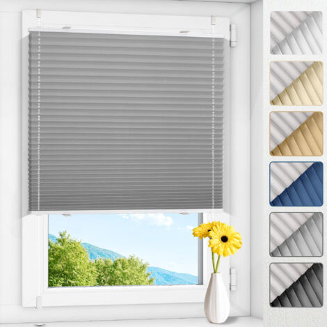 Allesin Store plissé occultant sans perçage Klemmfix, thermique, gris clair 70x110cm (LxH), 100% occultant et opaque, pour fenêtre et porte, protection solaire et intimité (1/5)