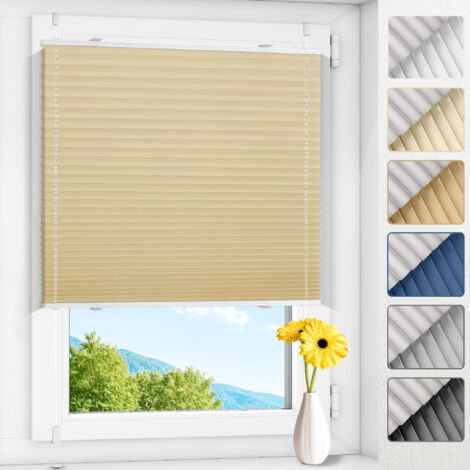 Allesin Store plissé occultant sans perçage Klemmfix, thermique, beige clair 85x130cm (LxH), 100% occultant et opaque, pour fenêtre et porte, protection solaire et intimité (1/5)