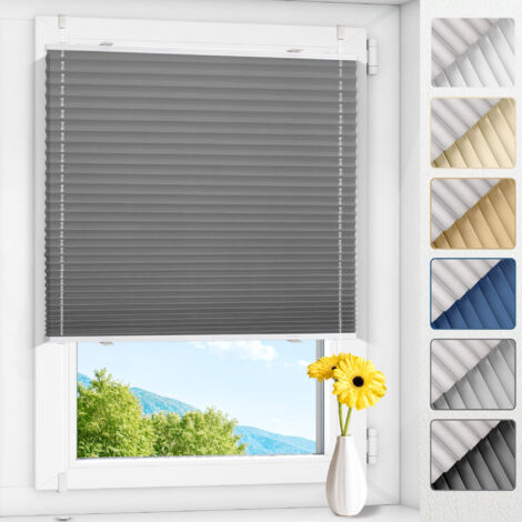Allesin Store plissé occultant sans perçage Klemmfix, thermique, gris 70x180cm (LxH), 100% occultant et opaque, pour fenêtre et porte, protection solaire et intimité (1/5)