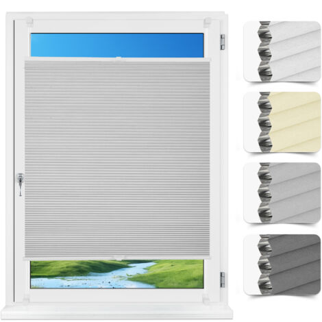 Allesin Store plissé alvéolaire occultant sans perçage Klemmfix, thermo isolant,gris clair 70x120cm, , 100% occultant, protection thermique, phonique et intimité, pour fenêtre et porte (1/5)