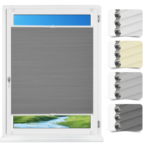 Allesin Store plissé alvéolaire occultant sans perçage Klemmfix, thermo isolant,gris 70x180cm, , 100% occultant, protection thermique, phonique et intimité, pour fenêtre et porte (1/5)