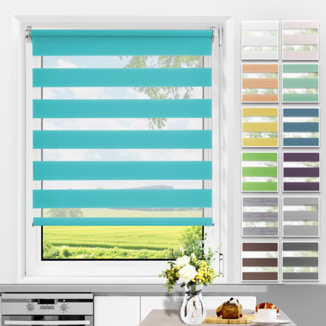 Allesin Store Enrouleur Jour Nuit sans Perçage, Facile à Installer avec Clips pour Fenêtre ou Porte, Largeur du Tissu 95cm, 95l x 130L cm, Turquoise