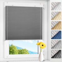 Allesin Store plissé occultant sans perçage Klemmfix, thermique, gris 110x130cm (LxH), 100% occultant et opaque, pour fenêtre et porte, protection solaire et intimité