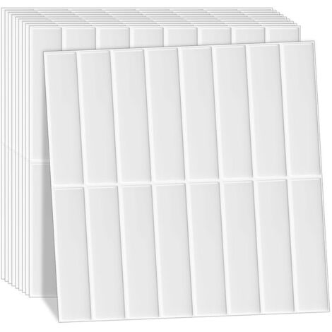 10 pièces stickers carrelage autocollant mural imperméable, stickers muraux autocollants, carreaux adhésifs style métro, stickers carrelage adhésifs pour les carreaux de murs décor, 23 × 29 cm, blanc