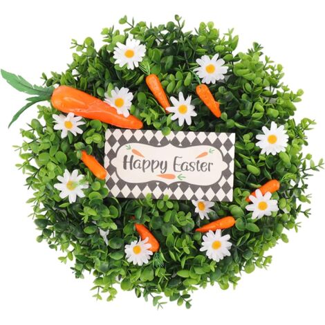 Couronne de Pâques en PVC Résistant – Décoration de Porte avec Carottes, Marguerites et Feuilles Vertes pour Saison de Printemps (1/5)