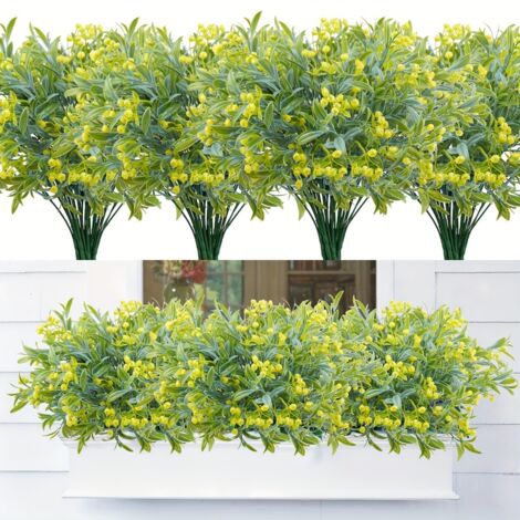 Lot de 4 Fleurs Artificielles Extérieur Anti-UV – Plantes Artificielles Décoration Jardin Balcon Terrasse Jardinière Sans Entretien, Jaune