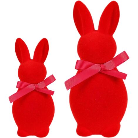 Figurines de Lapin de Pâques – Set de 2 Décorations Modernes pour Table, Décor d'Intérieur, Taille 20CM & 14CM,Rouge (1/5)