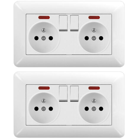 Lot de 2 Prise Électrique Murale Double 16A – Double Interrupteur avec LED, Prise Encastrable 240V pour Maison et Bureau