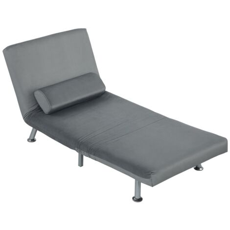 Chaise pliante avec fonction lit, repliable, tissu samt, dossier réglable, dimensions 75x70x75 cm, gris. (1/2)