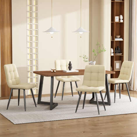 Table à manger 117x68 cm, rectangulaire bois, pieds métal, noir/noyer, pour 1 personne. (1/2)