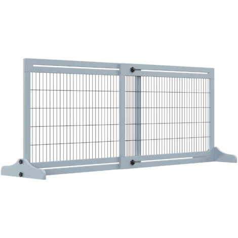 Grilles sécurité bois pour chiens, portes avec supports, debout, gris, 104–183 cm, hauteur 36 cm. (1/2)