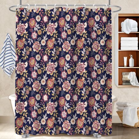 Ensemble rideau de douche polyester avec anneaux 180x180 poids lesté housse de baignoire pour salle de bain avec baignoire (1/5)