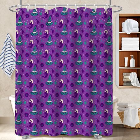 Ensemble rideau de douche polyester avec anneaux 180x180 bordure lestée cache baignoire pour mobi (1/5)
